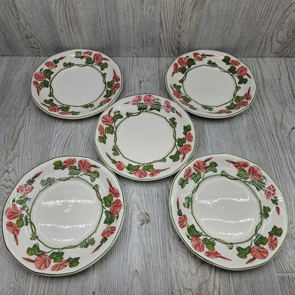 Villeroy & Boch Piccadilly Salad Plates Set of 5 Pink Morning Glory Floral 8.25